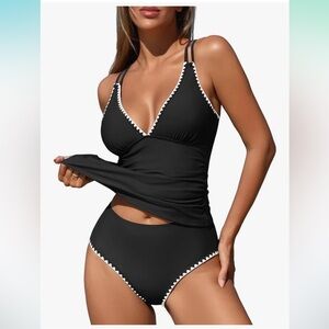 NWT ZAFUL Tankini Swimsuits V Neck Push Up Tummy Control High Waisted medium